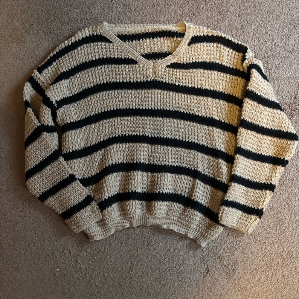 SHEIN- Striped Black and Cream Women's Sweater​​​